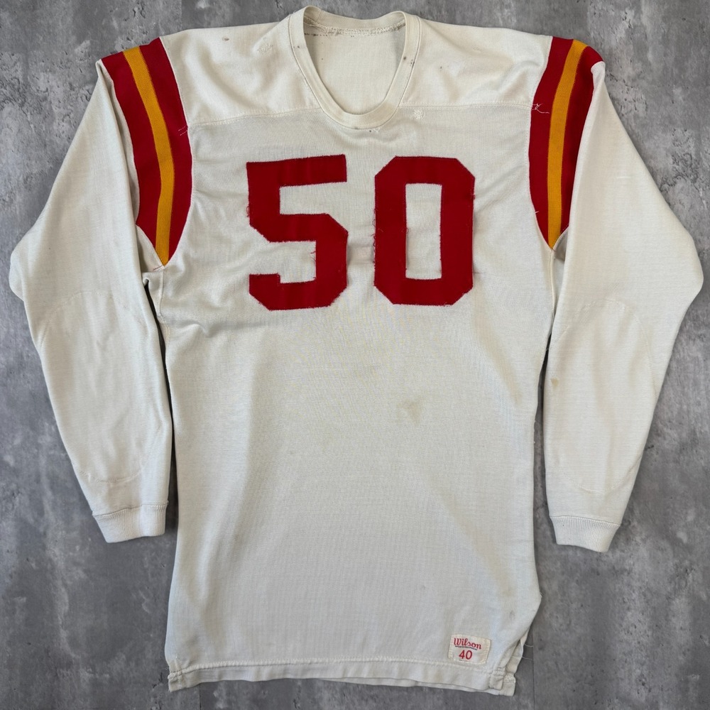 Vintage Wilson Football Jersey Mens 40 White Red Yellow #50 Long Sleeve 50s 60s